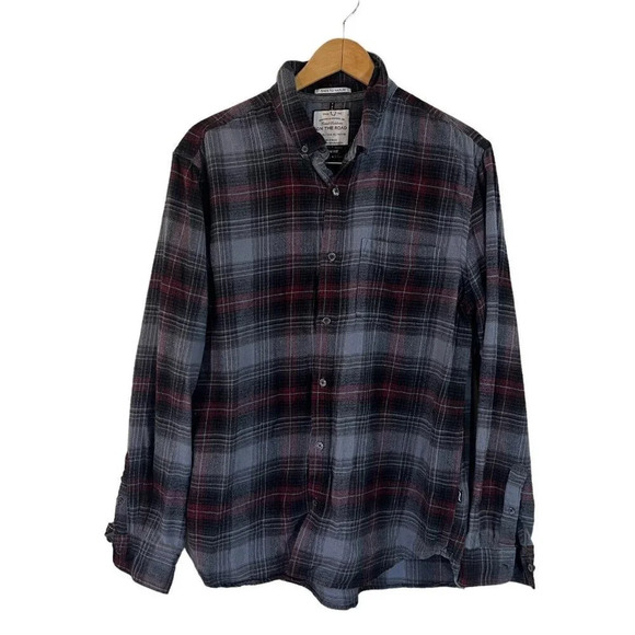 On The Road Other - On The Road Mens Flannel Button Up XL Slim Fit Back to Nature Gray Red Collared